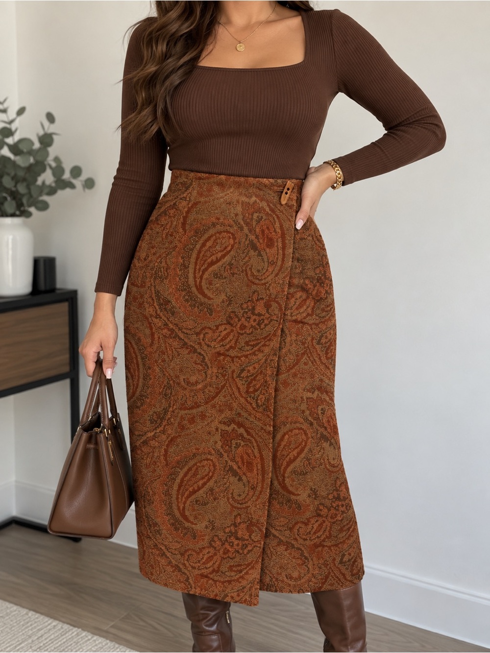 Vintage Dressbarn faux tapestry midi wrap skirt